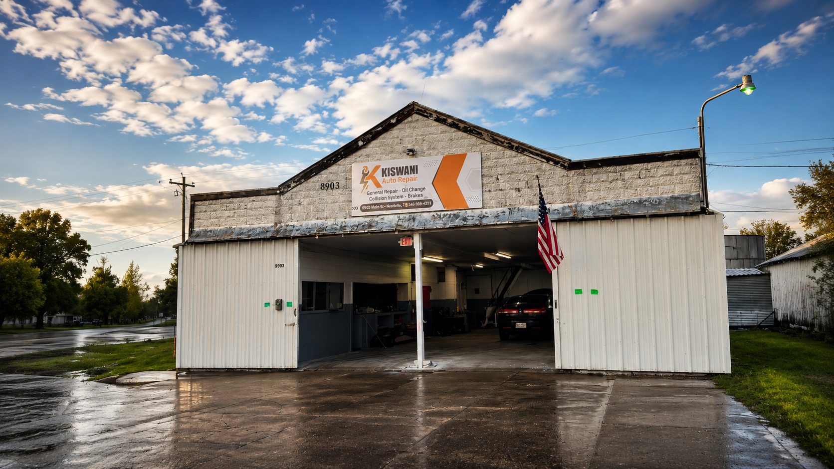 Kiswani Auto Repair shop exterior in Needville, TX